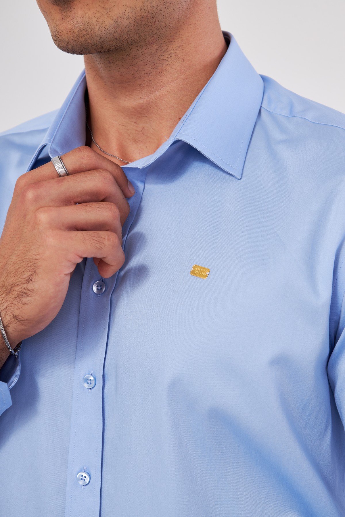 GOLD SHIRT | LUXURY GOLD SHIRT FOR MEN W/ 1 GRAM 24K GOLD BAR - AQUA BLUE Men's Luxury Shirt w/ 24 Carat 1 gram Gold Bar