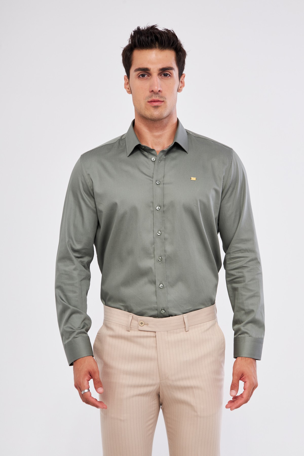 GOLD SHIRT | LUXURY GOLD SHIRT FOR MEN W/ 1 GRAM 24K GOLD BAR - KHAKI GOLD SHIRT | LUXURY GOLD SHIRT FOR MEN W/ 1 GRAM 24K GOLD BAR - KHAKI